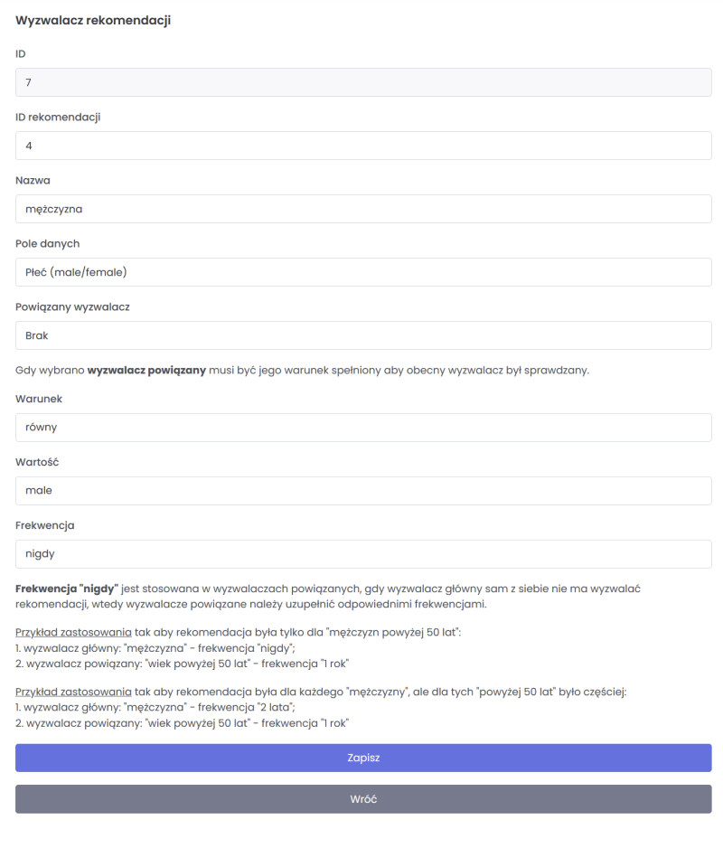 Formularz wyzwalacza głównego